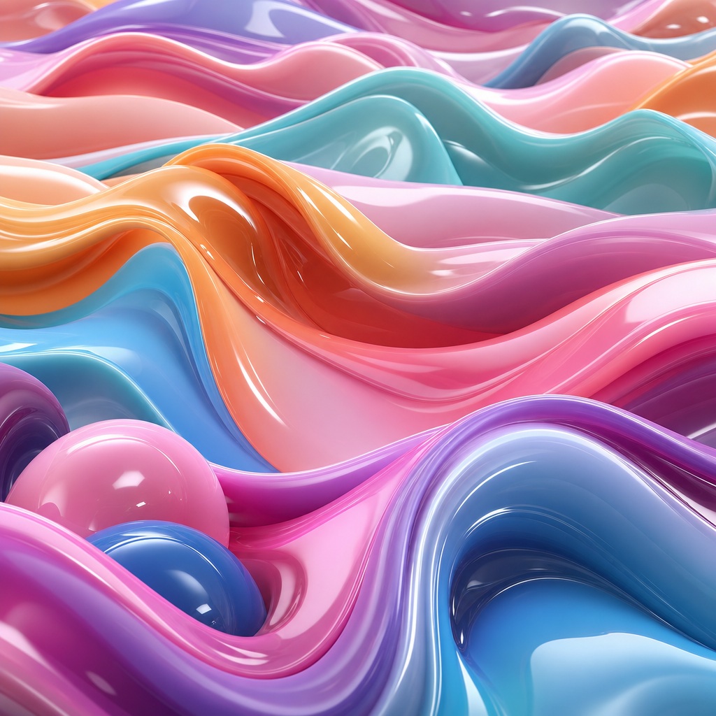 Colorful glossy 3D abstract waves in pink, blue, orange, and purple.