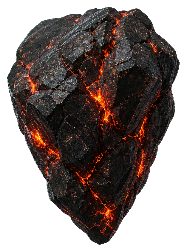 Dark jagged rock with glowing orange molten cracks