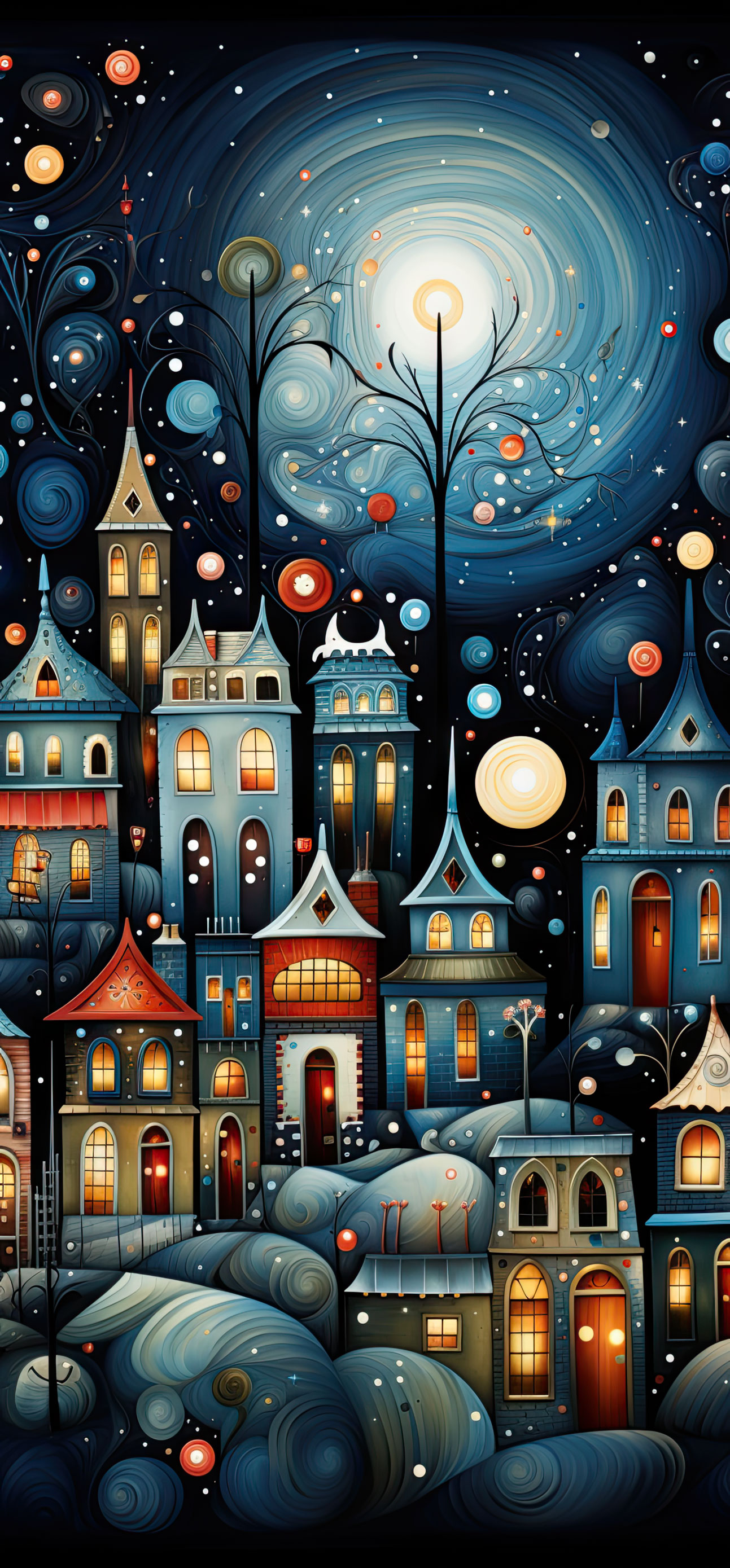 Preview for Whimsical-nighttime-village-scene-christmas-phone-background-385e5
