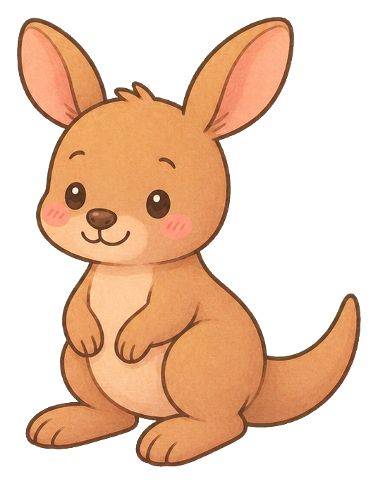 Cute pastel baby kangaroo sitting with rosy cheeks and big ears