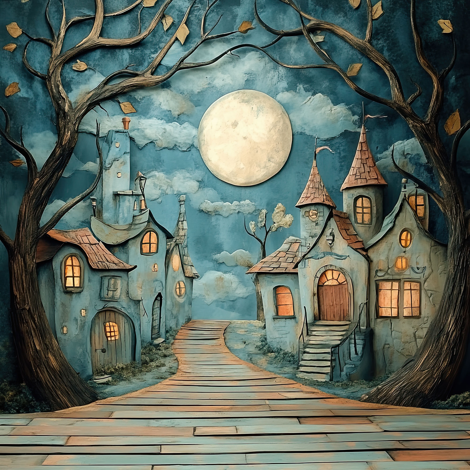 Preview for Whimsical-nighttime-village-scene-spooky-backdrop-background-a7832