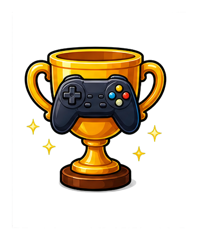 Golden trophy with a black game controller centered on the cup.