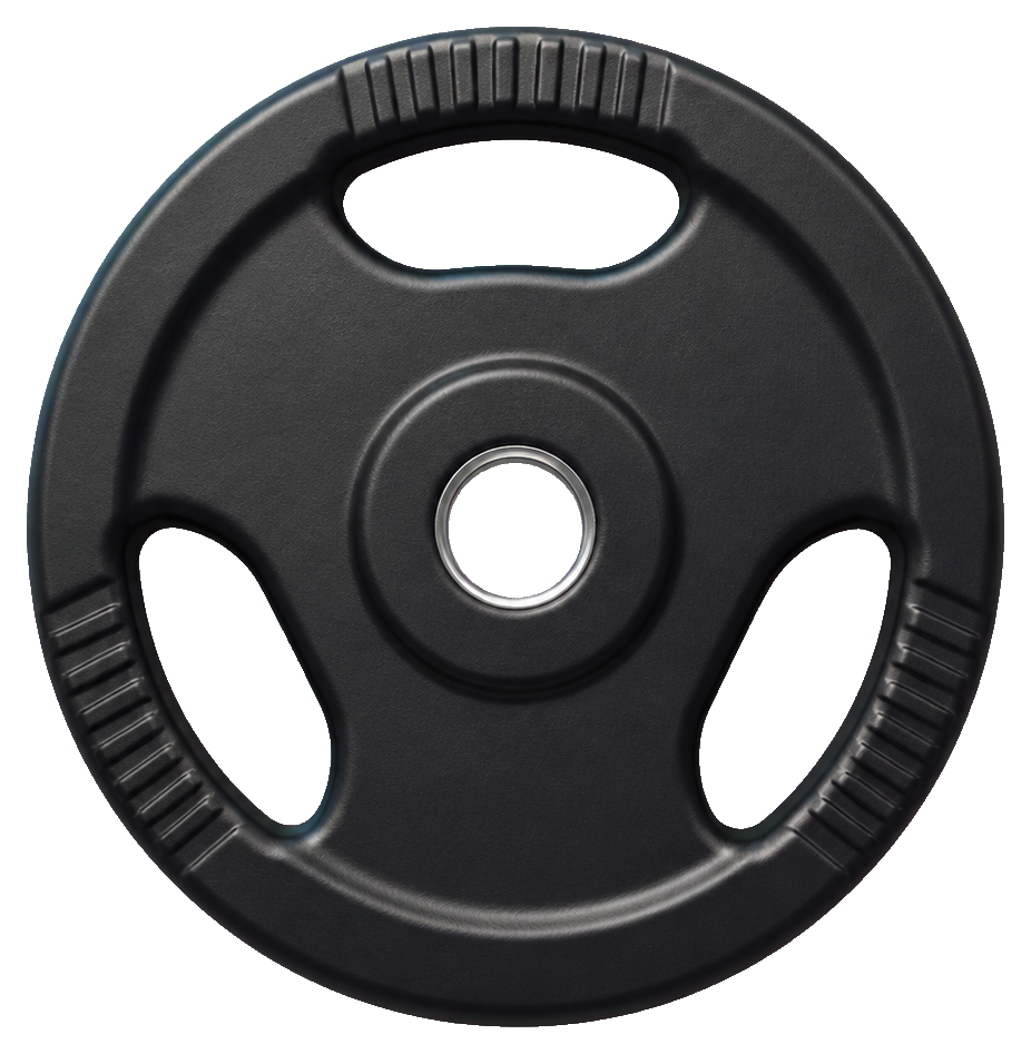 Plain black weight plate with center hole and grip cutouts
