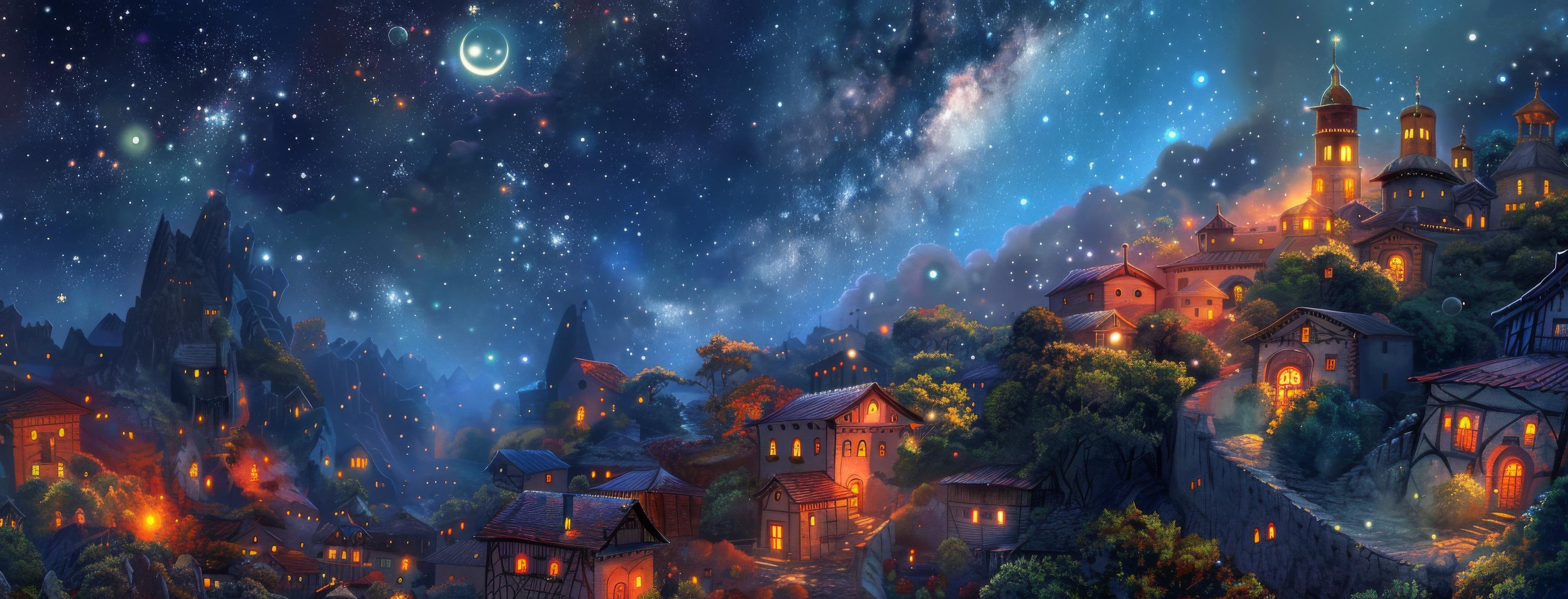 Preview for Whimsical-village-under-starry-sky-astrophotography-cover-backgr-61c0d