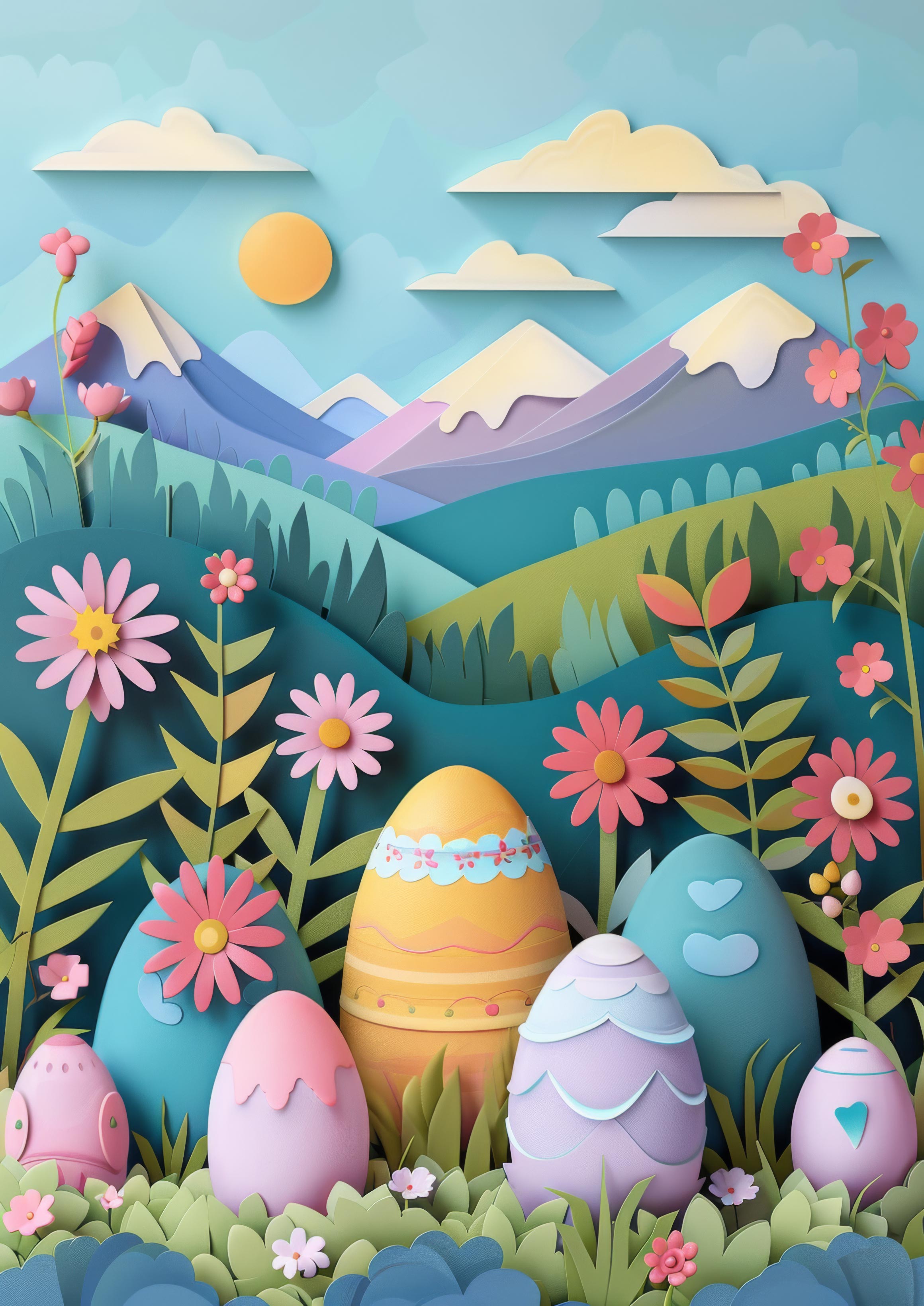 Preview for Easter-eggs-paper-cut-landscape-background-4a936