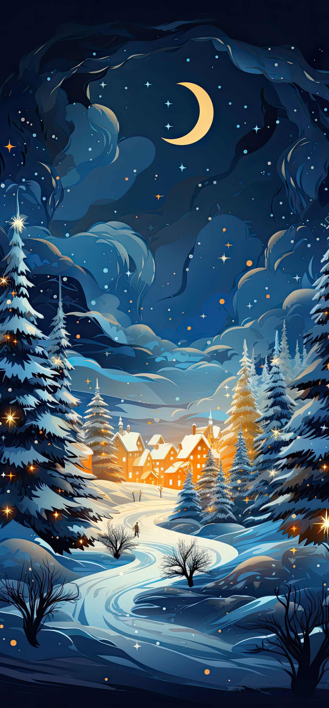 Preview for Winter-night-landscape-illustration-christmas-phone-background-fb1b2