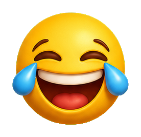 Yellow tears of joy emoji face with closed smiling eyes and blue tears.