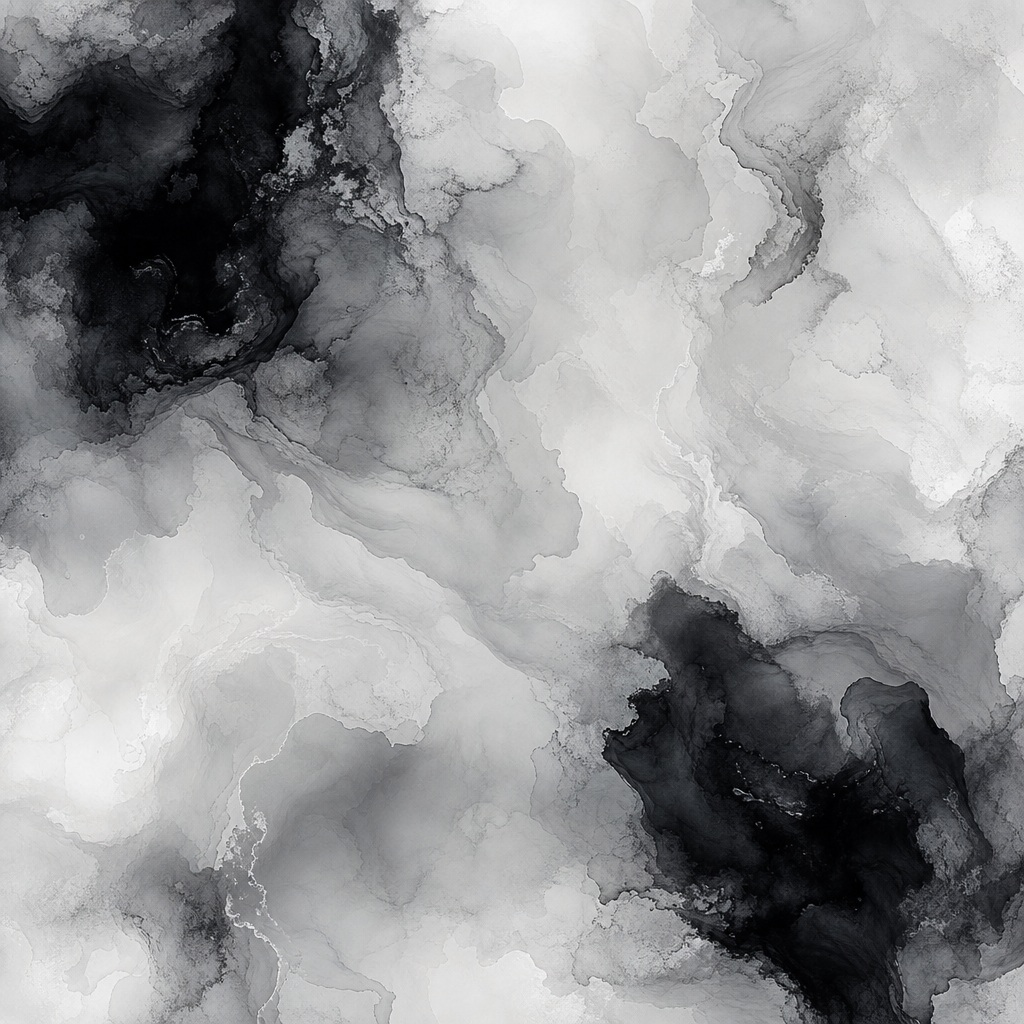 Black and white ink wash clouds spreading across a soft abstract background