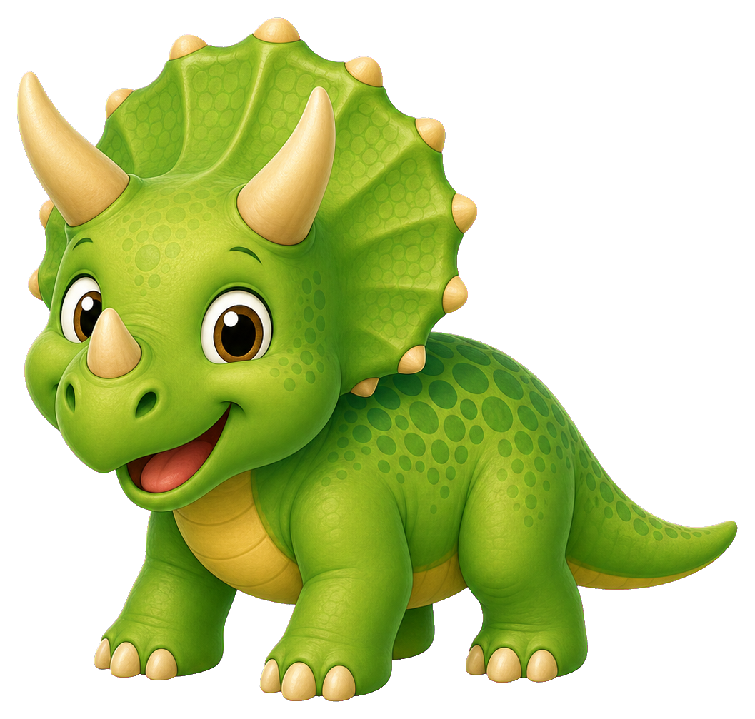 Cute green triceratops dinosaur sticker with a smiling face and small horns