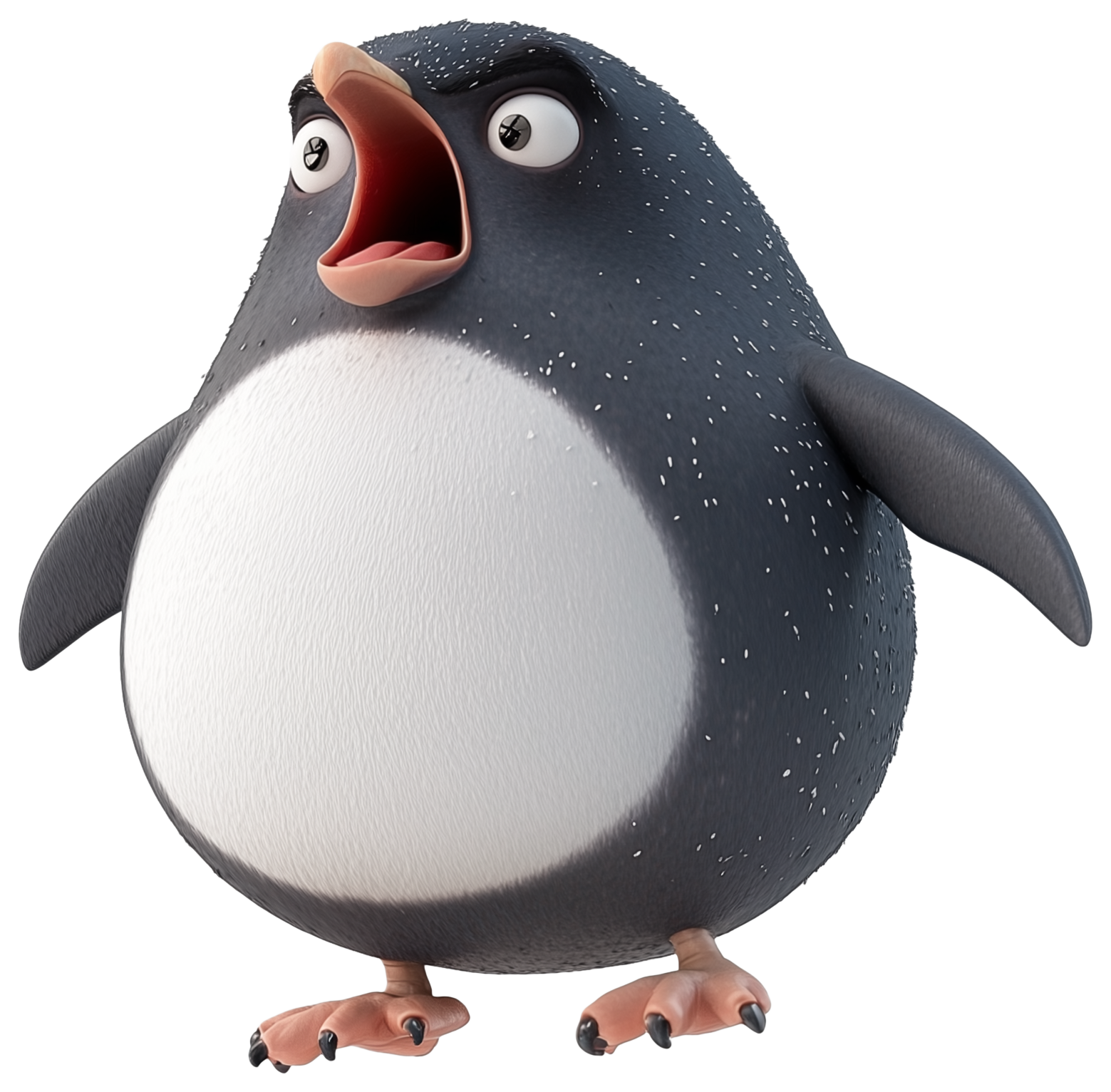 Cute cartoon penguin emoji sticker with open beak and rounded body