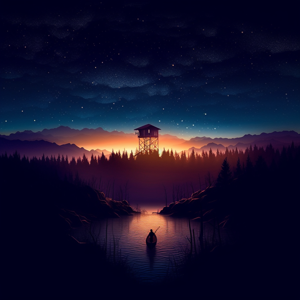 Preview for Serene-lake-watchtower-dusk-ai-images-background-14842
