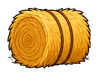Round hay bale wrapped in golden straw.