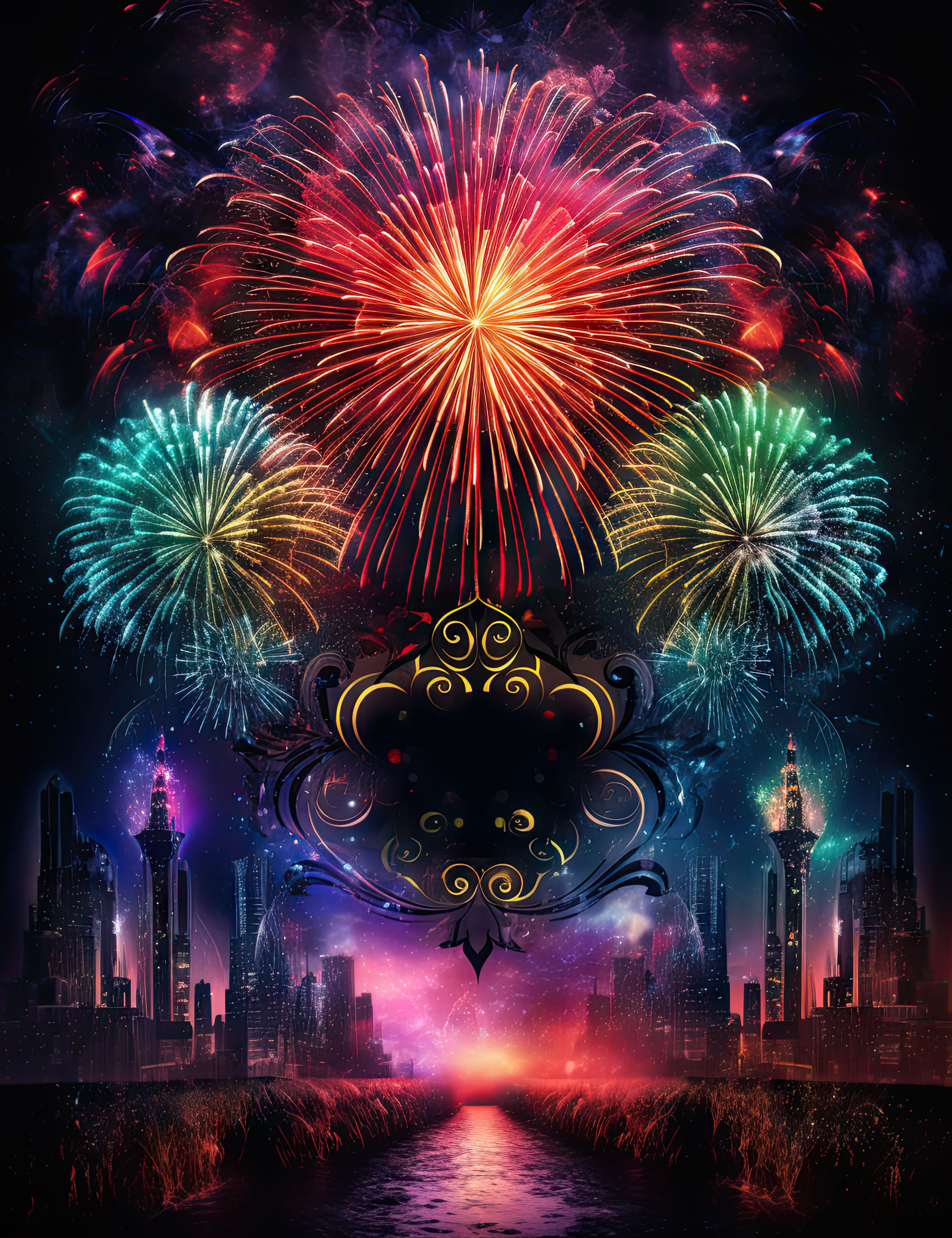 Preview for Fireworks-over-fantasy-city-new-year-background-8b2f6