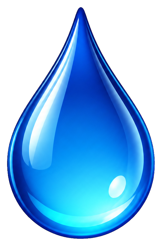 Glossy blue 3D water droplet sticker with bright reflections