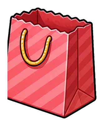 Pink striped gift bag with twisted handles and serrated top edge
