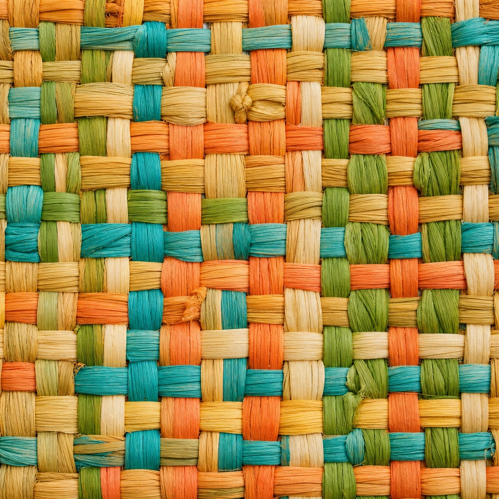 Colorful woven basket texture with alternating turquoise, orange, yellow, and green strips