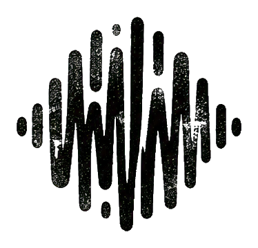 Distressed vertical audio waveform made of rounded black bars with colorful speckled texture