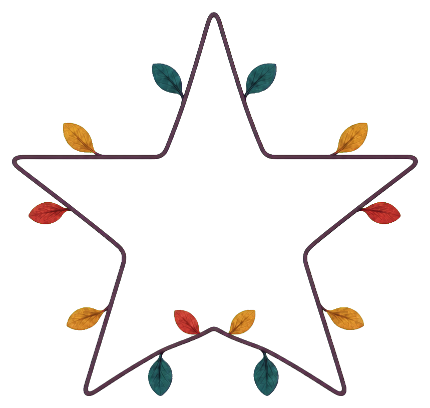 Outlined star with small colorful botanical leaves around the points