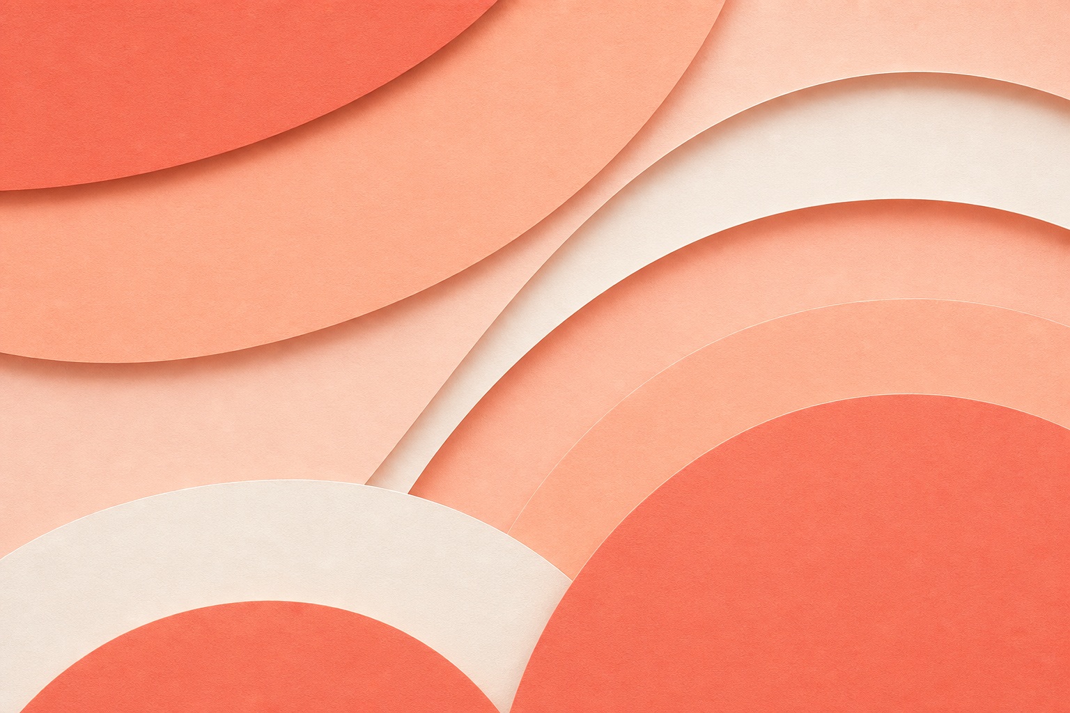 Layered coral and cream abstract arcs with soft shadows and warm light