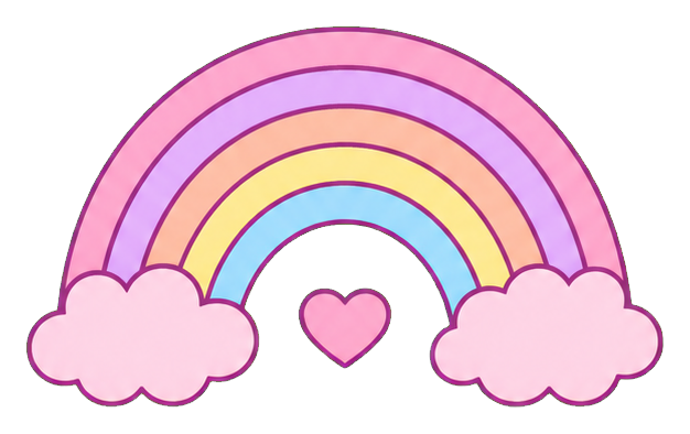 Pastel rainbow with pink clouds and a small heart in the center