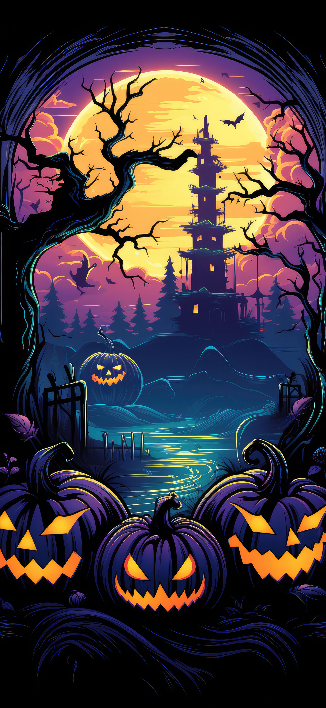 Preview for Halloween-haunted-castle-illustration-halloween-phone-background-0dd1a