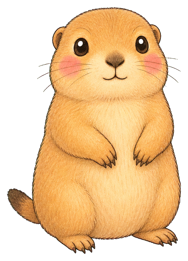 Cute pastel prairie dog sitting upright with rosy cheeks and a friendly expression