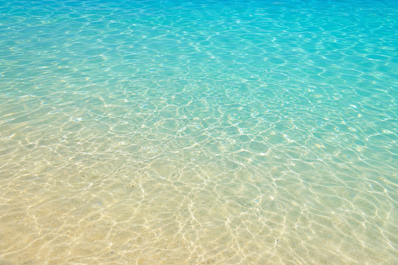 Clear turquoise lagoon water with sunlit ripples over pale sand