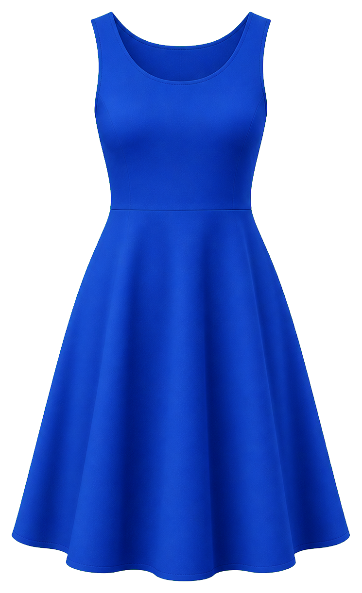Blue sleeveless blue dress sticker with a flared skirt