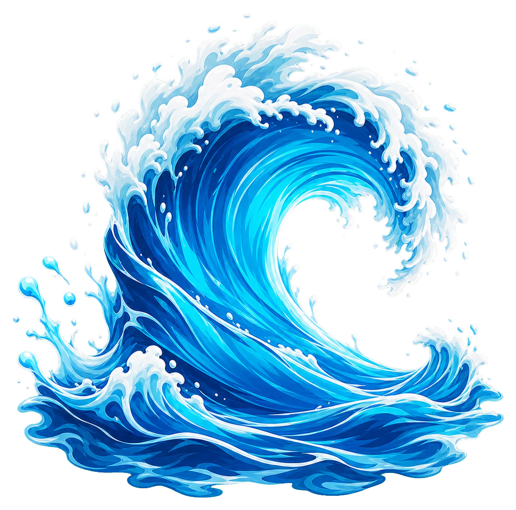 Blue ocean wave crashing and curling into a foamy crest