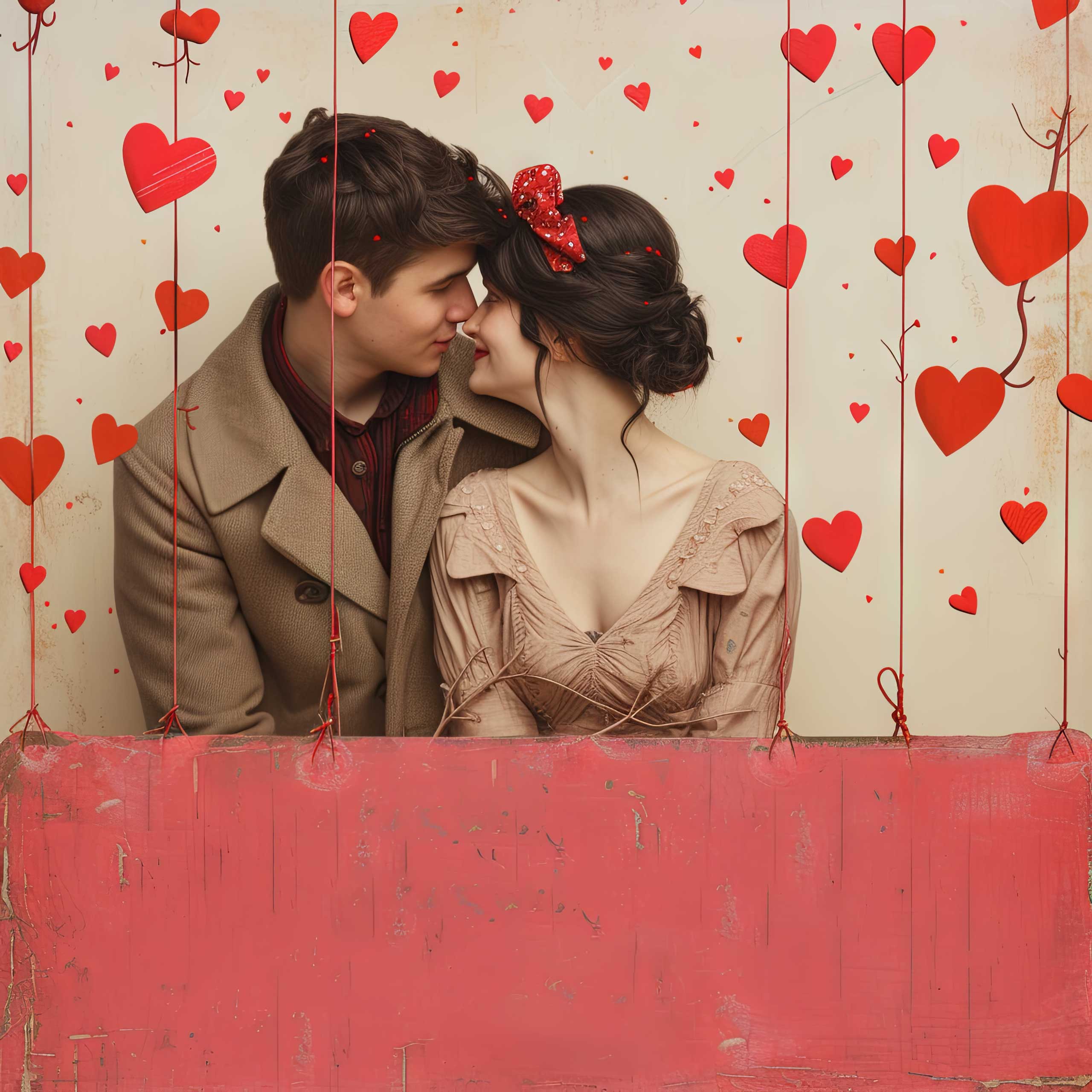 Preview for Romantic-couple-kissing-under-hearts-love-background-17100