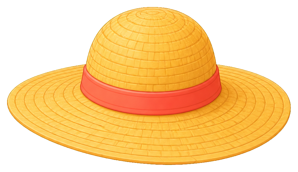 A wide straw sun hat with a red band and rounded brim.