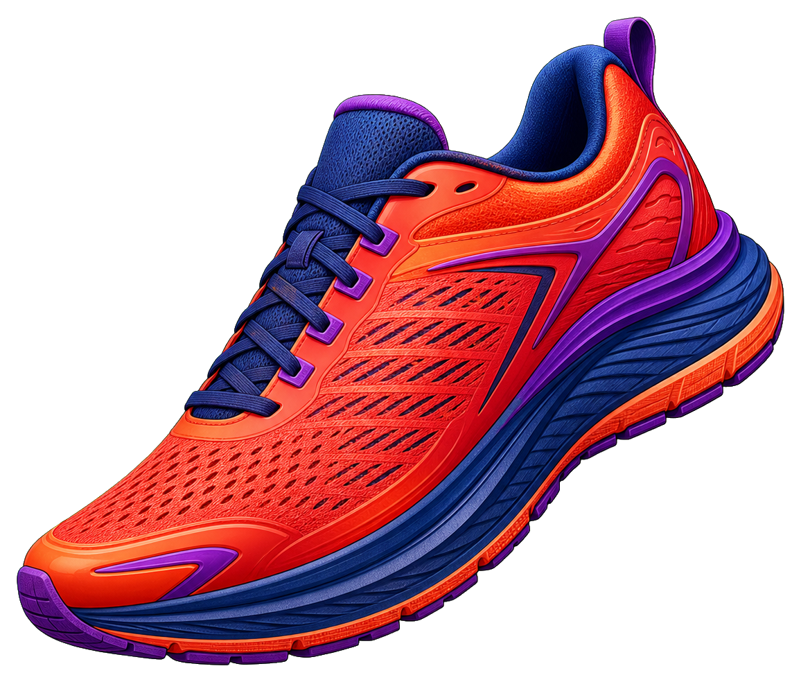 Colorful running shoe sticker with blue laces and orange sole
