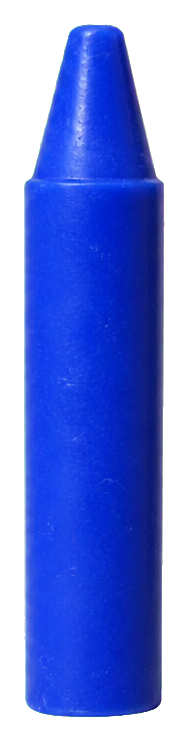 A realistic blue wax crayon with a pointed tip.