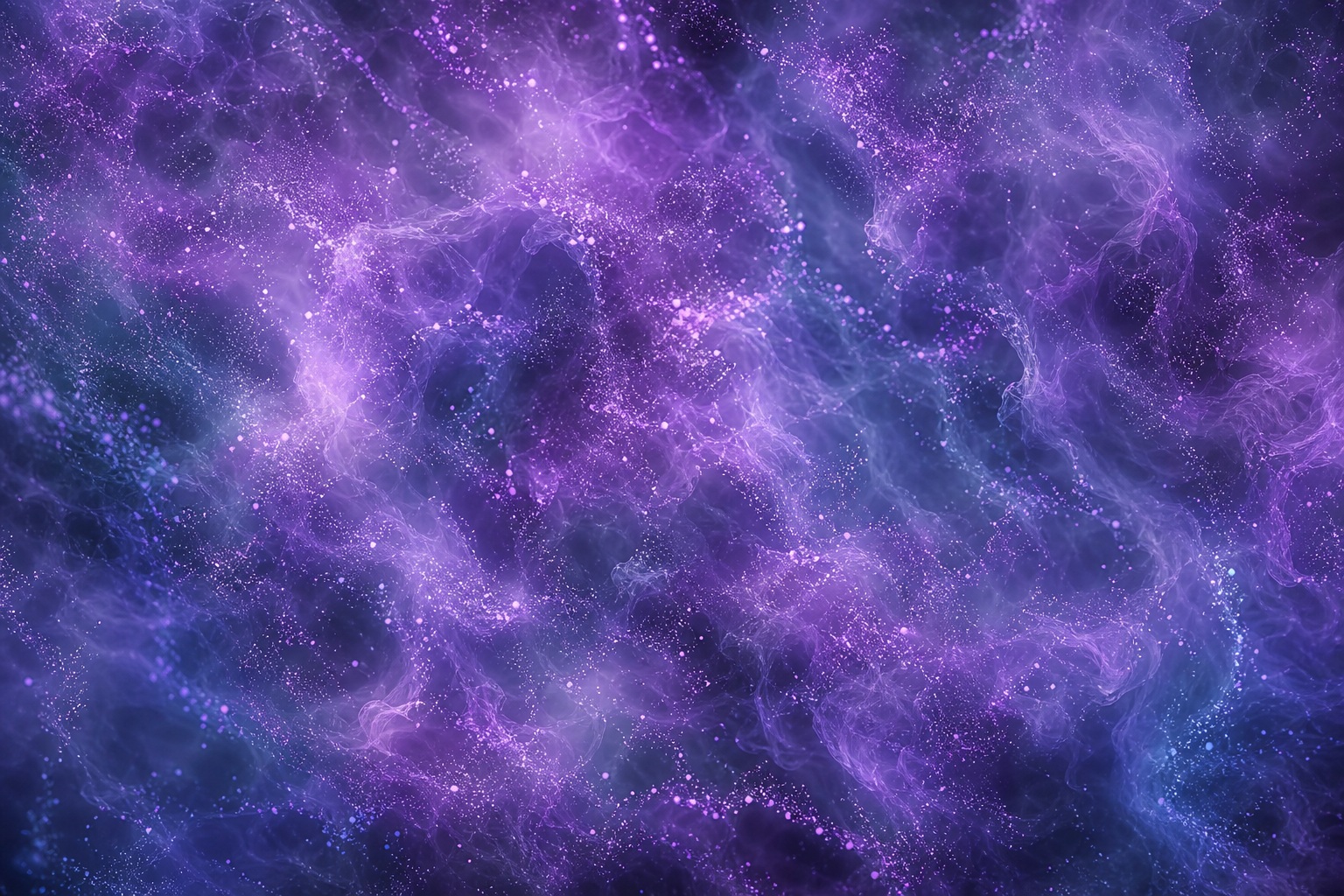 Violet smoke-like clouds and glowing particle patterns on a dark abstract background