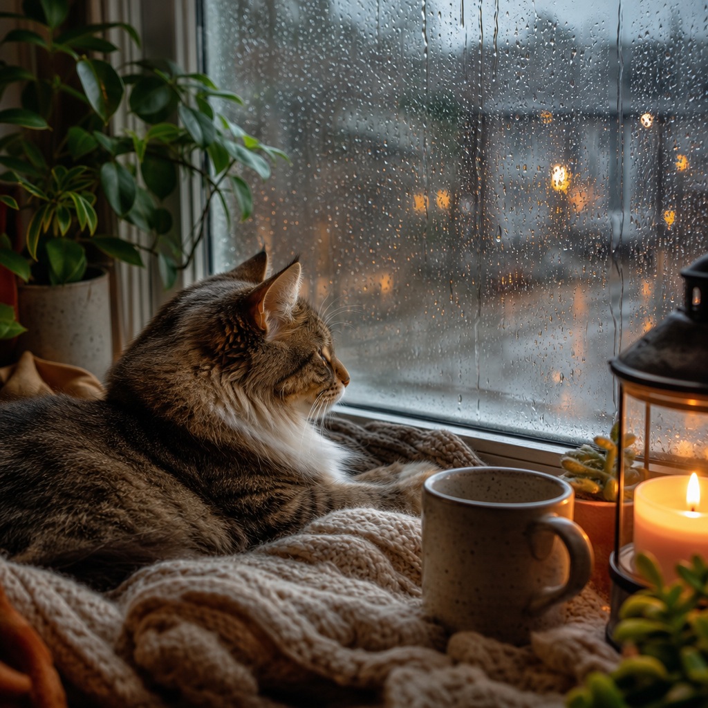 Preview for Cozy Cat Window Rainy Stock Background