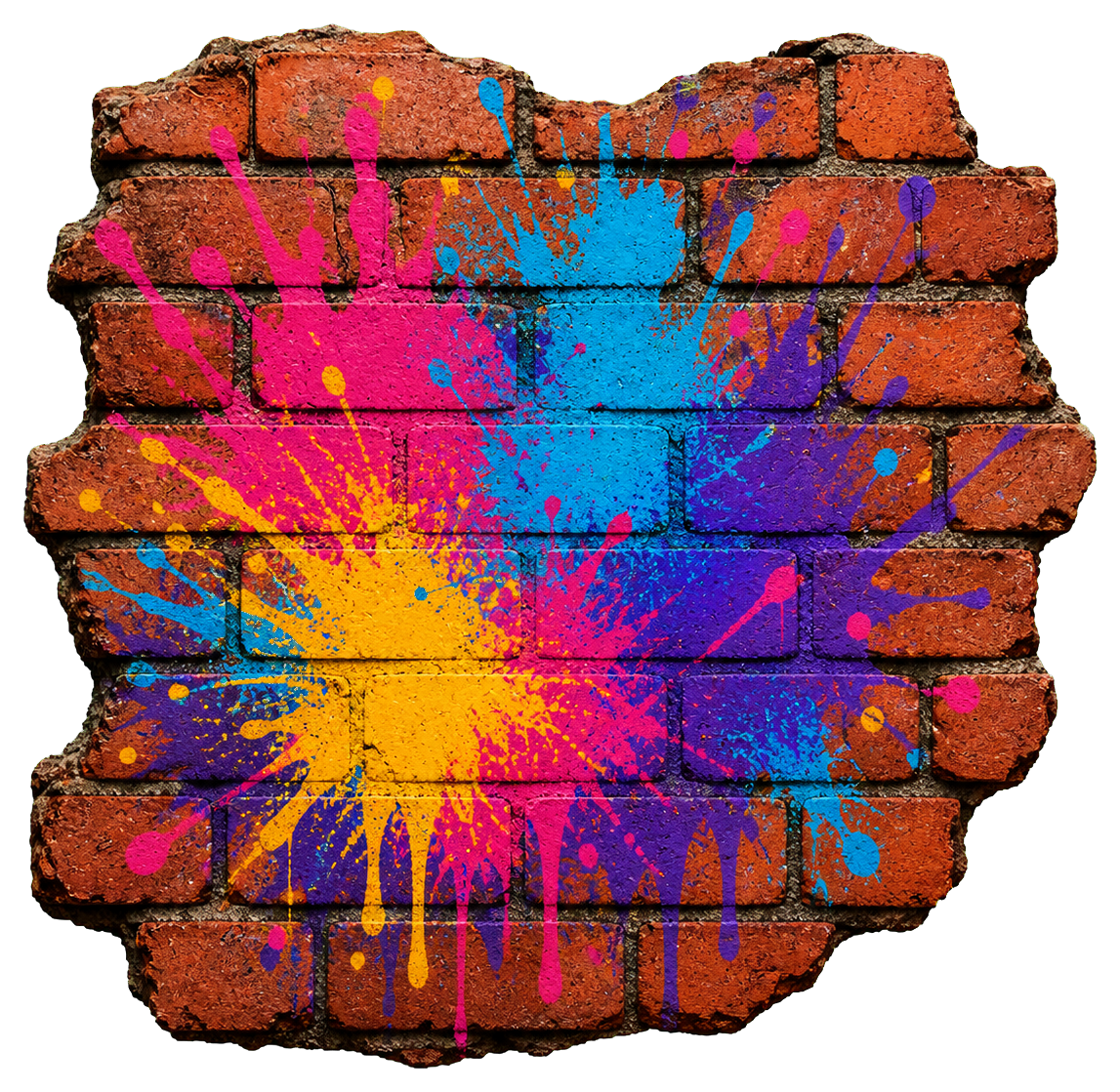 Colorful paint splash over a cracked brick wall sticker graphic