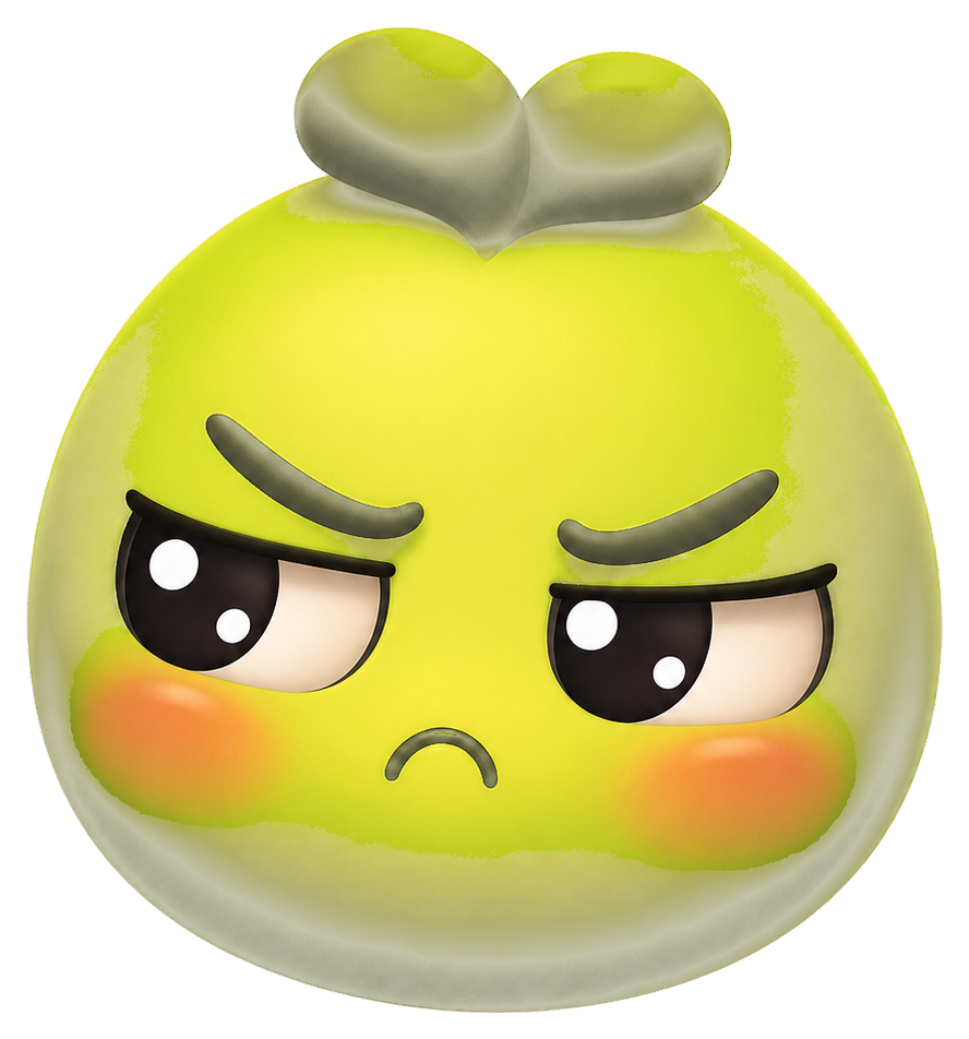 Yellow jealous face with furrowed brows, blush cheeks, and a frowning expression