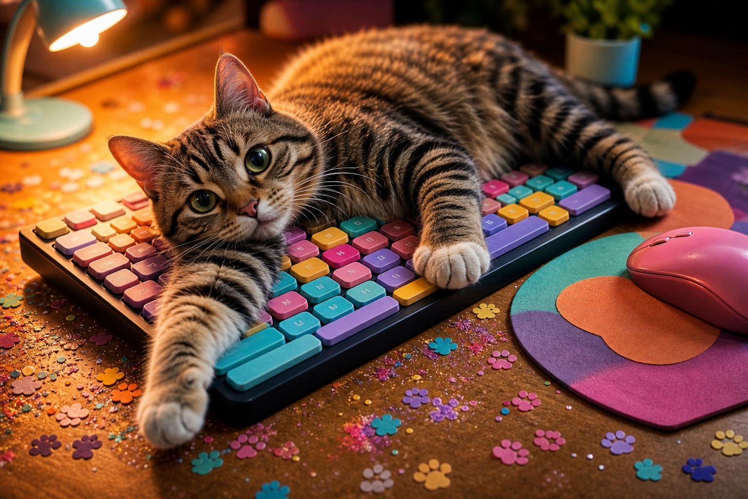 Preview for Playful Cat Desk Scene Stock Background