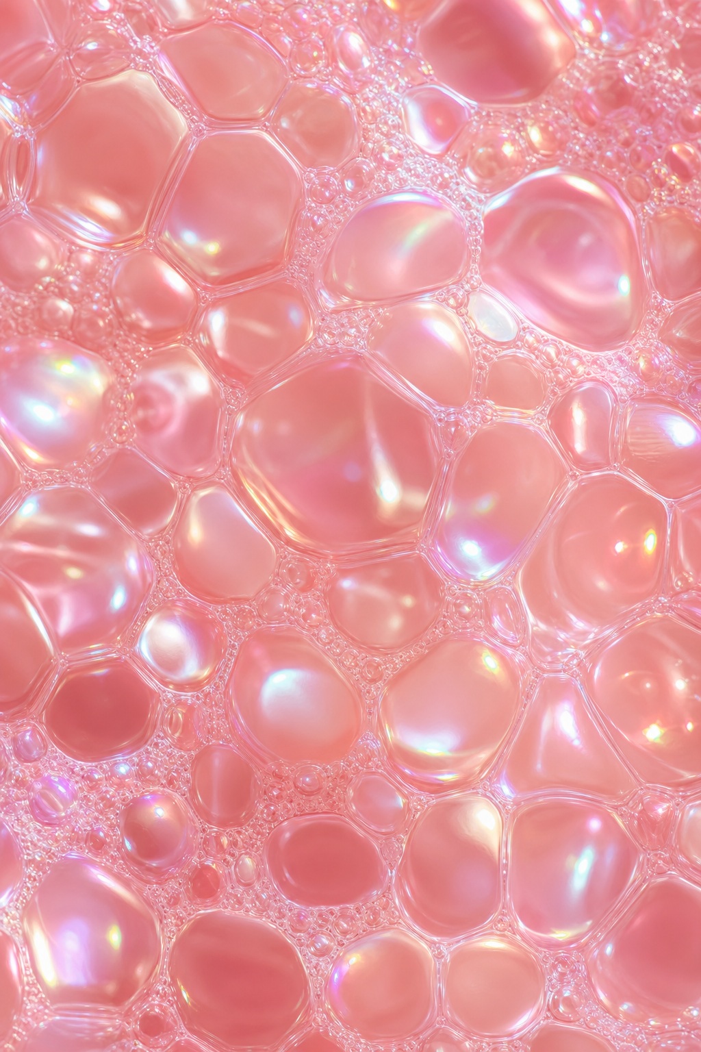 Pearlescent pink iridescent bubbles with a glossy shimmer texture