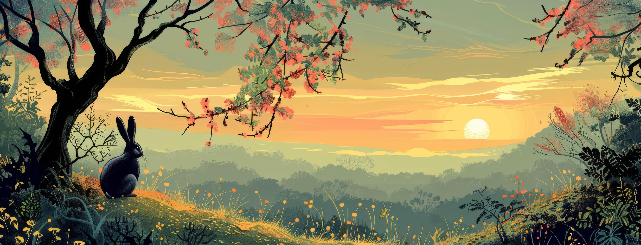 Preview for Serene-sunset-landscape-with-rabbit-easter-facebook-background-39609