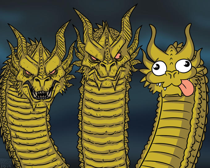 Preview for Three-headed-dragon-illustration-cartoon-meme-background-c477d