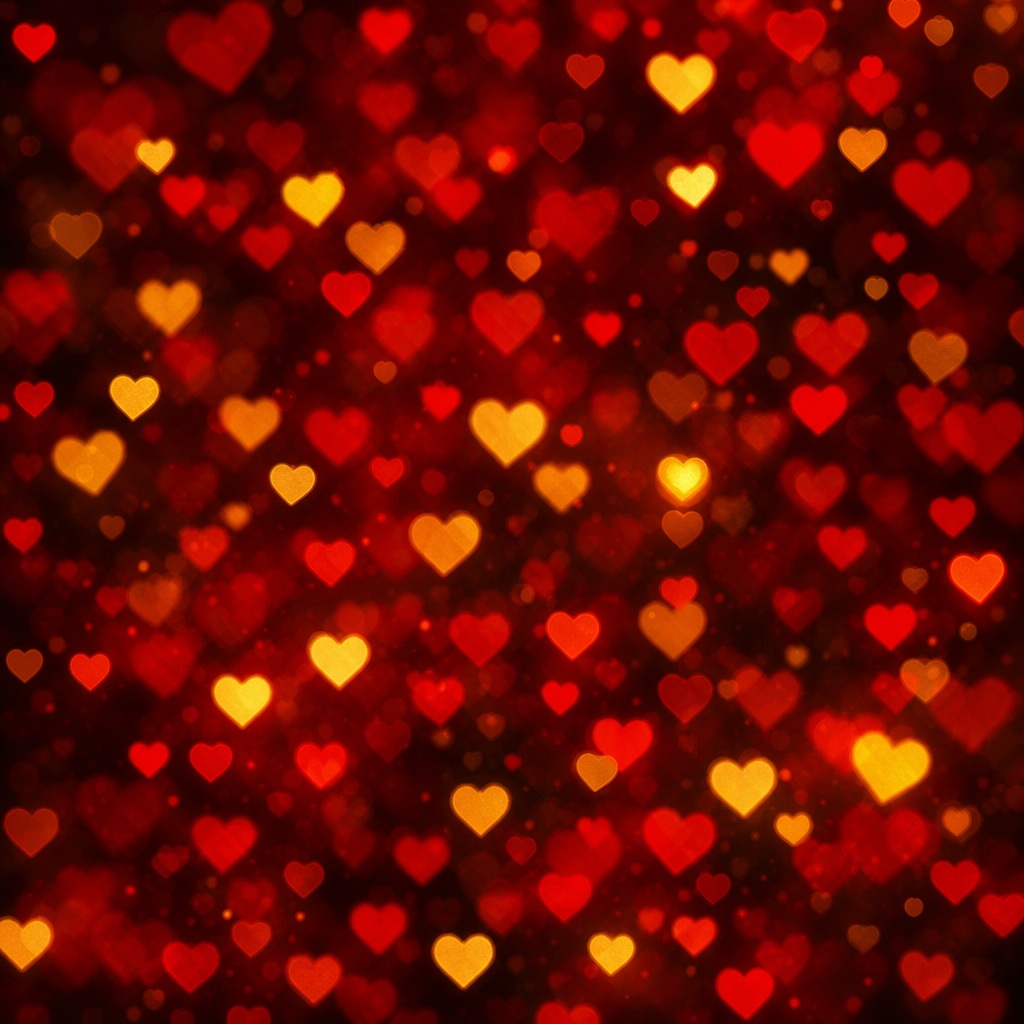 Glowing red and pink square hearts scattered across a dark background