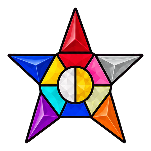 Colorful faceted star sticker with gradient panels and a circular center