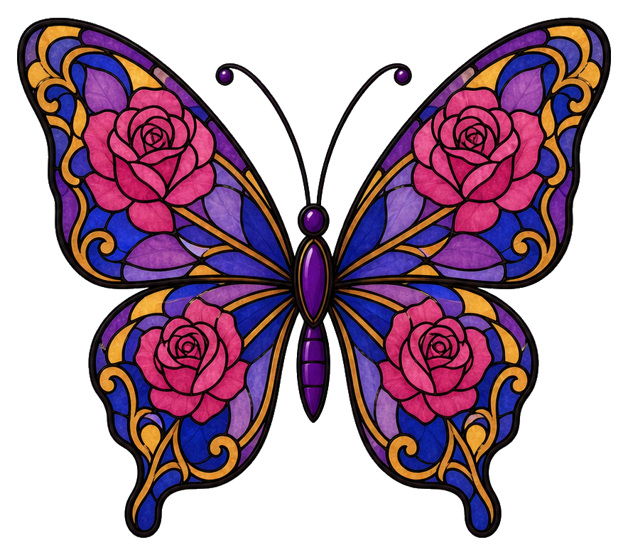 Preview for Stained Glass Rose Butterfly Sticker