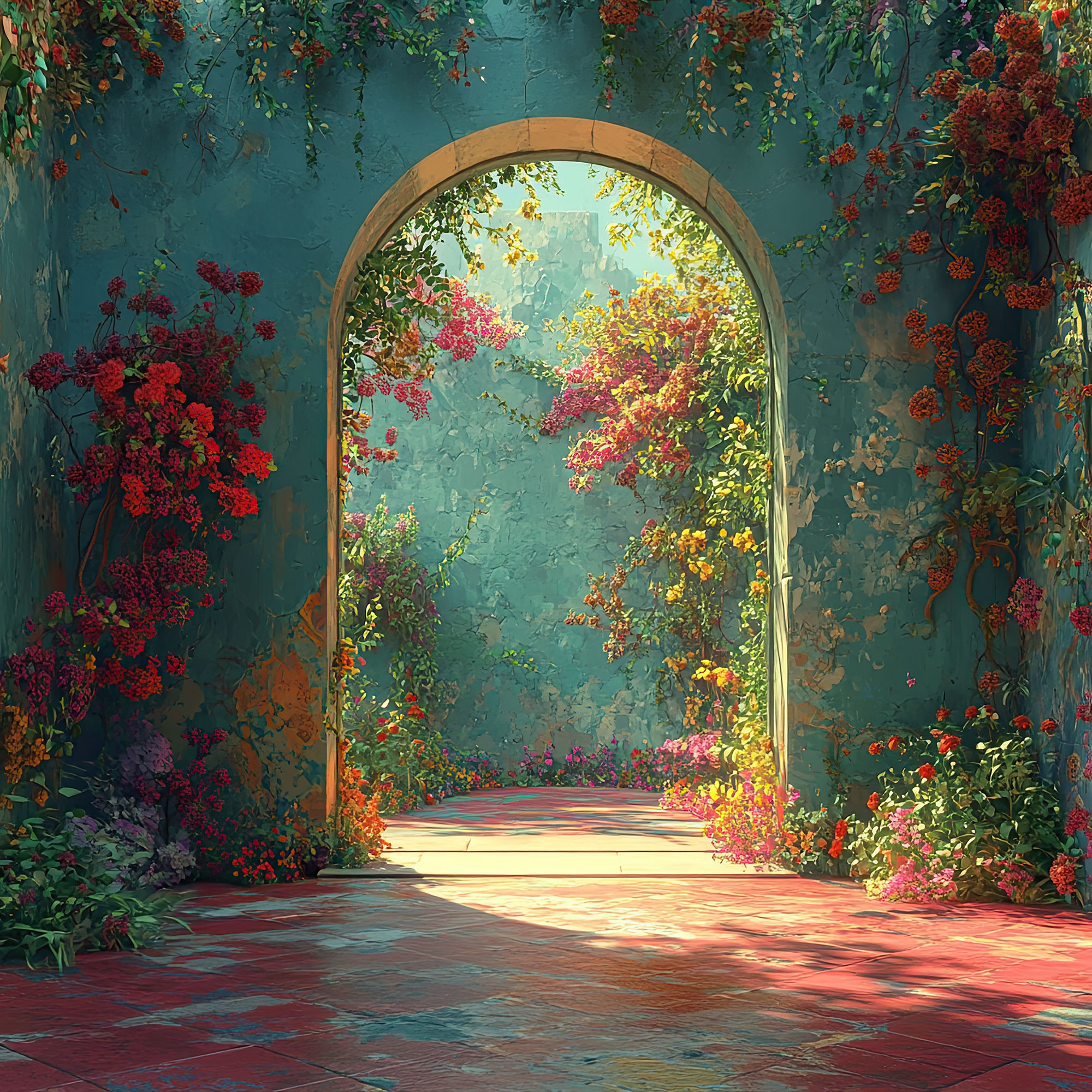 Preview for Serene-garden-archway-pathway-interior-backdrop-background-45685