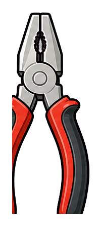 A red and black pair of pliers with silver metal jaws