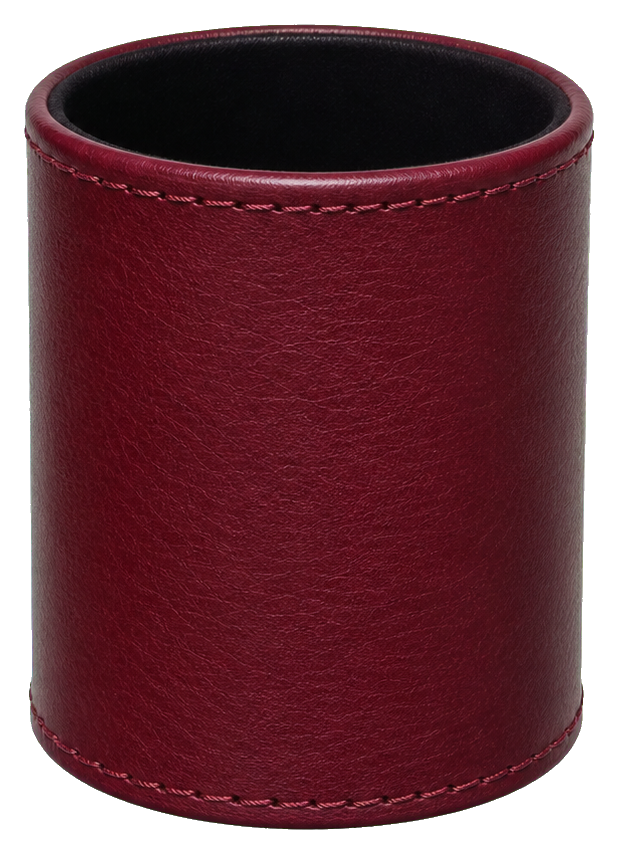 Burgundy leather dice cup with stitched edges shown as a realistic object sticker.