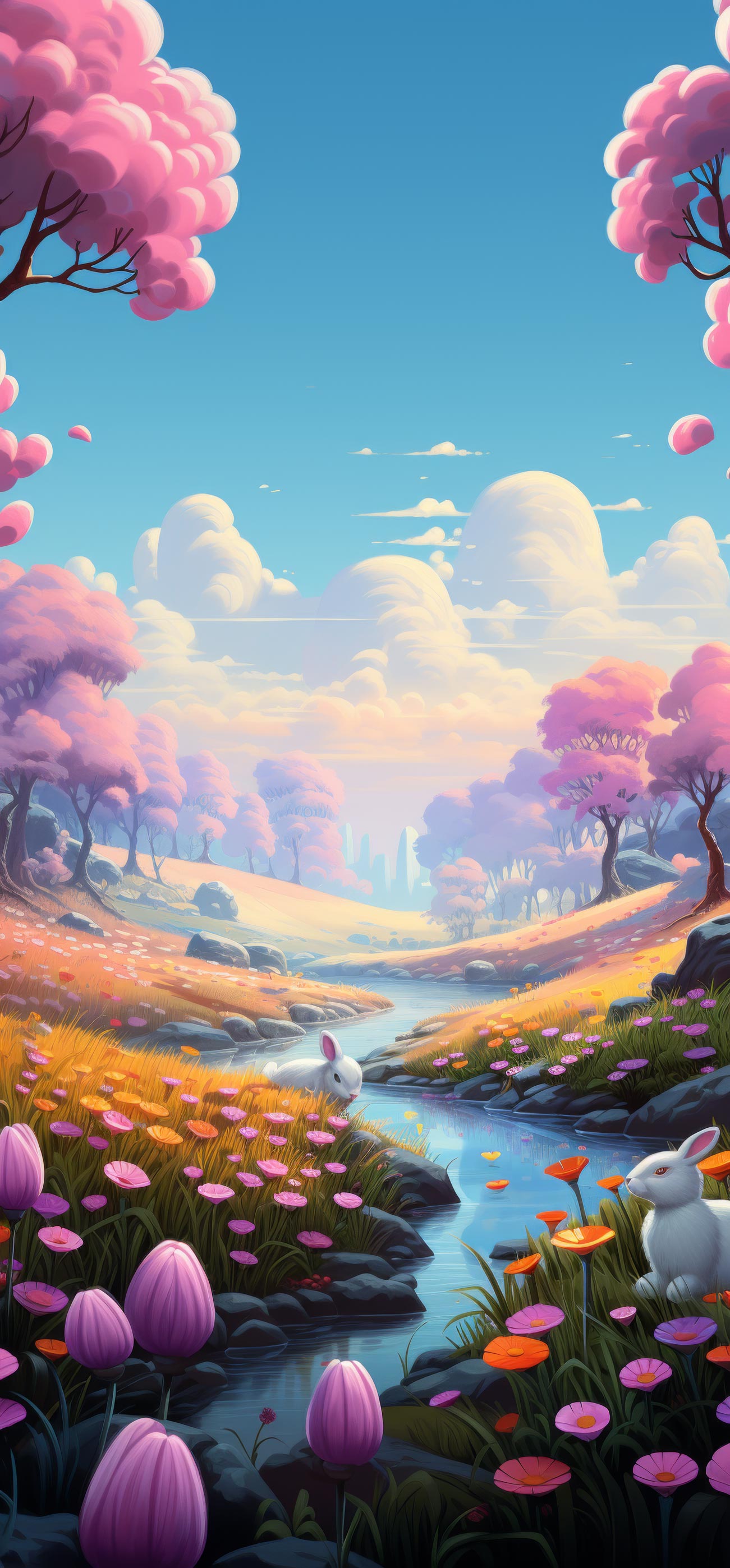 Preview for Serene-landscape-pink-trees-flowers-easter-phone-background-95d2b