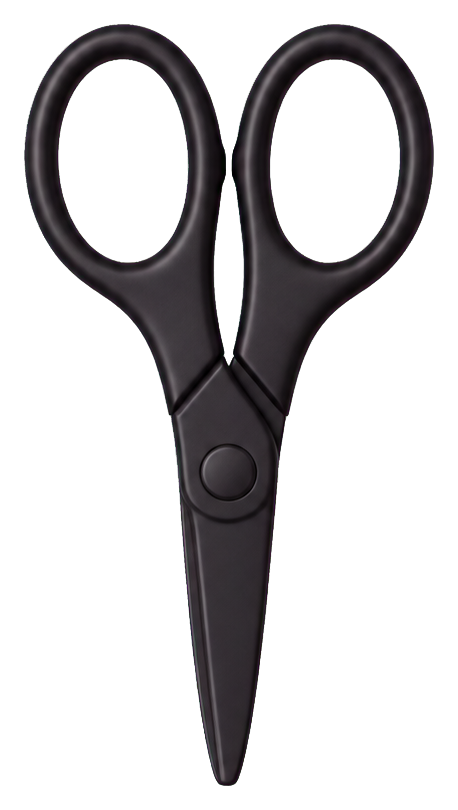 Black scissors icon with rounded handles and pointed blades on a transparent background