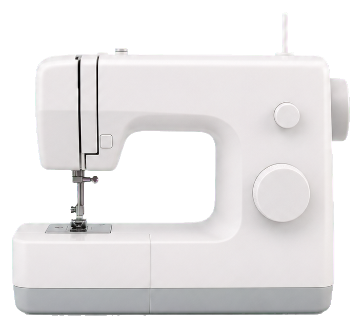A realistic white sewing machine sticker on a transparent background.